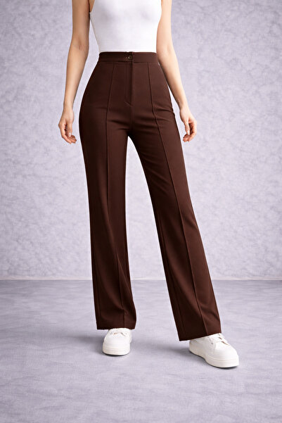 M&N Γυναικείο παντελόνι σε καφέ ψηλόμεσο Slim-fit Flare Leg Palazzo