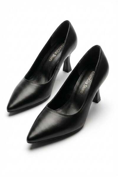 GİAMGİA STORE Kadın Siyah Cilt Sivri Burun Kadeh Topuk Stiletto Ofis Abiye To...