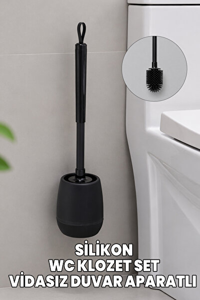 Destpak Black Silicone Toilet Bowl and Wc Brush - Stainless Aluminum Handle -...
