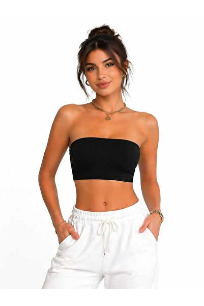 Olyssia Γυναικείο μαύρο στράπλες τοπ κάτω από το στήθος, κοντό μπαντό τοπ, βα...