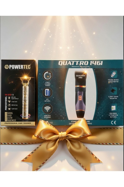 POWERTEC 1210 Tıraş Makinası & Quattro 1461 Saç Kirli Sakal Kesme Makinası Seti