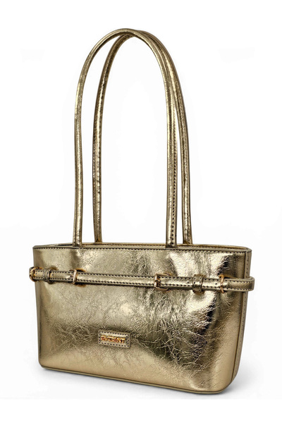 H&D COLLECTİON Χρυσή γυαλιστερή ζώνη με λεπτομέρεια κουβά, μοντέλο γυναικεία ...