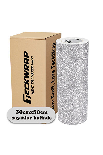 Teckwrap Craft Glitter Silver HTV – Simli Isı Transfer Vinili - 30 x 50 cm Sayfa