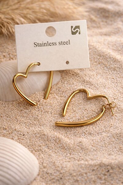 stainless steell Sallantılı Kalpli Çelik Küpe