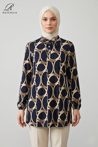 Ravencia Γυναικείο τουνίκ με δαχτυλιδωτό σχέδιο και κορδόνια, με γιακά δικαστ...