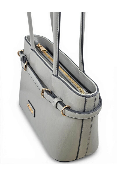 H&D COLLECTİON Ανοιχτό γκρι γυαλιστερό γκρι με λεπτομέρεια ζώνης, μοντέλο κου...