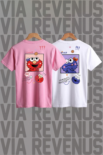 Vordevia Μπλουζάκι Cookie Monster με στάμπα μπροστά και πίσω, 100% βαμβάκι, φ...