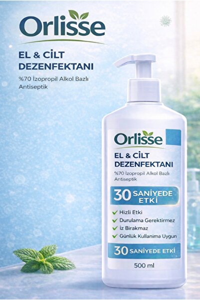 Orlisse El & Cilt Dezenfektanı 500 ml %70 Alkol Bazlı Antiseptik – Hızlı Etki