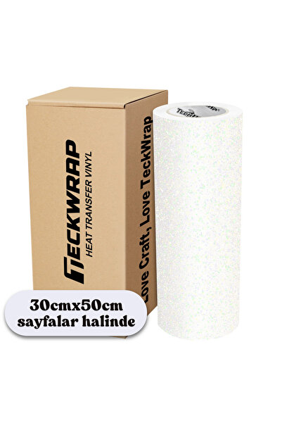 Teckwrap Craft Glitter White HTV – Simli Isı Transfer Vinili - 30 x 50 cm Sayfa