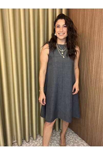 MU&ME BOUTİQUE Linen Dress Bell Model