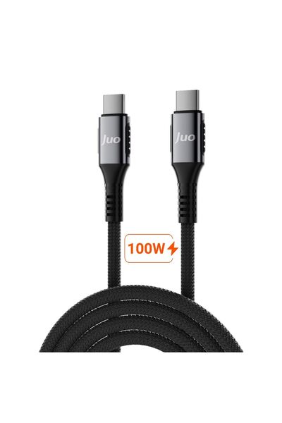 Juo 100W 5A E-Mark Çipli PD Type-C to Type-C Örgülü Hızlı Şarj ve Data Kablosu 1 Metre