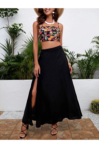 ALPACO Women's High Waist Side Slit Long Sandy Skirt