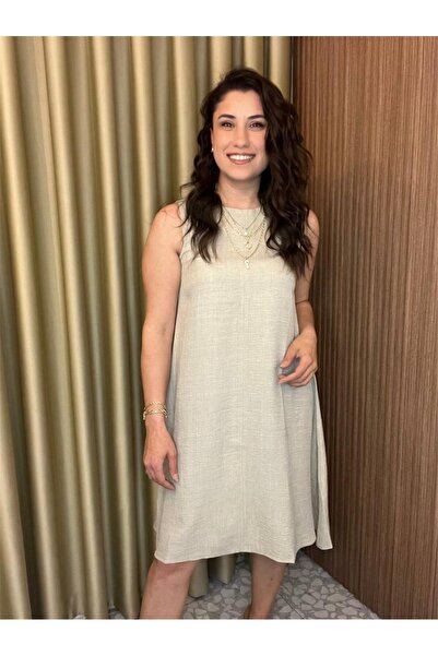 MU&ME BOUTİQUE Linen Dress Bell Model