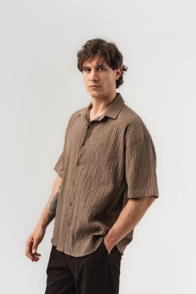 go gang own Ripple Crinkle Fabric Oversize Short Sleeve Shirt