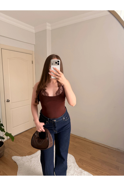 Souwe Dantel Detaylı Askılı Kahve Body