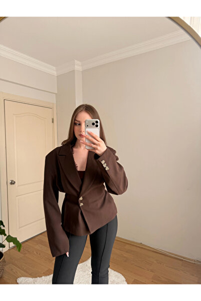 Souwe Pileli Belden Oturtmalı Kahve Blazer Ceket