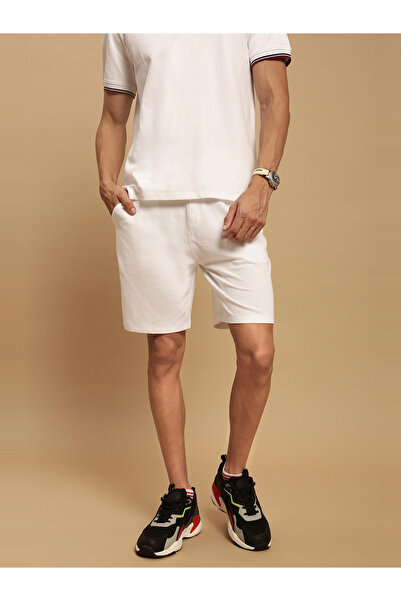 ECOLORE By Styli Men White Plain Cotton Shorts with Drawstring
