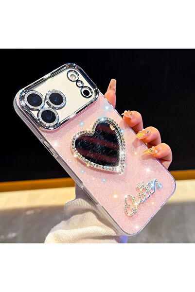 Generic iPhone 16 Pro Rhinestone Heart Mirror Case – Glitter Gradient Design,...