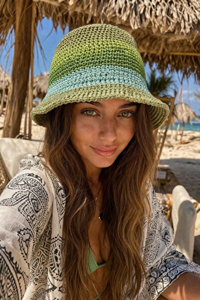 MARBERRY Πράσινο Χειροποίητο Ψάθινο Γυναικείο Καπέλο