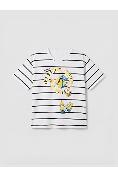 LC Waikiki تي شيرت LCW Kids مطبوع عليه شخصيات مينيونز مخططة للأولاد