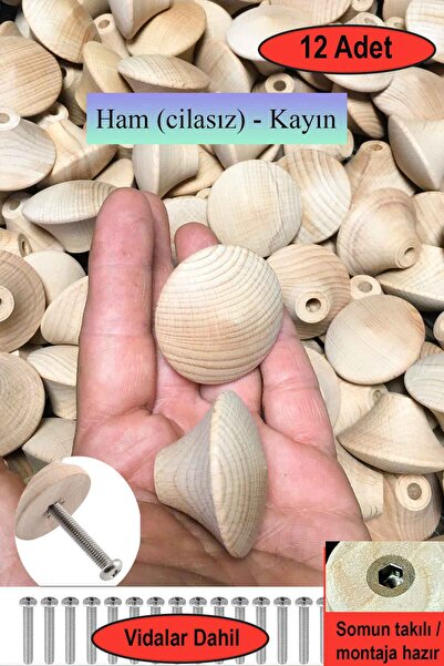 deepowls 12 Pieces of Wooden Conical Handles 42mm in Diameter Natural Beech W...