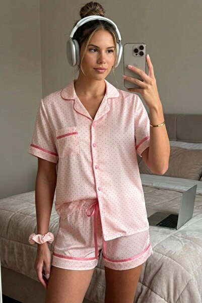 Madmext Σετ πιτζάμες με ροζ σχέδιο και κουμπιά, μαλακό γυναικείο σορτς MG2829