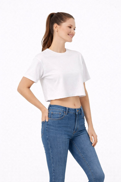 Lizbon Style Γυναικείο Crop T-shirt Oversize Χαλαρό Βασικό Κοντομάνικο Αθλητι...