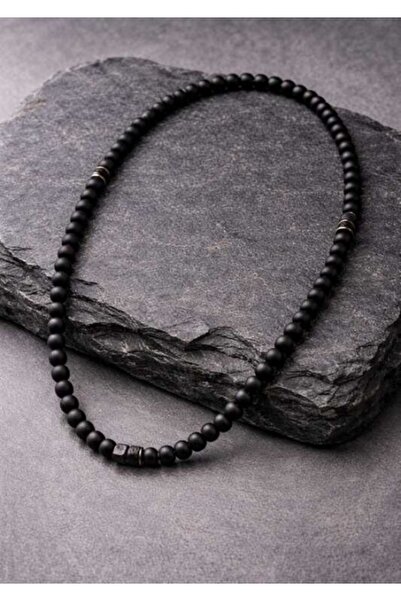 Basic Outfitters Men's necklace made of black onyx stone - elegant model - gi...