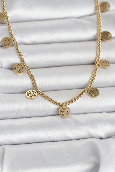Nehir Şık 316L Çelik Gold Renk Yaşam Ağacı Model Kadın Kolye Öğretmenler Anne...