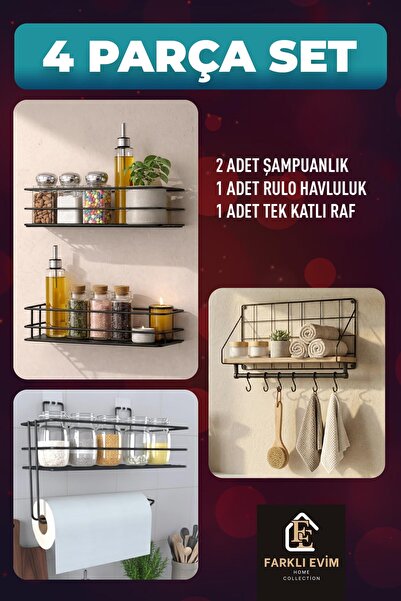 farklı evim 4-Piece Bathroom Organizer Set – Stylish and Functional Organization