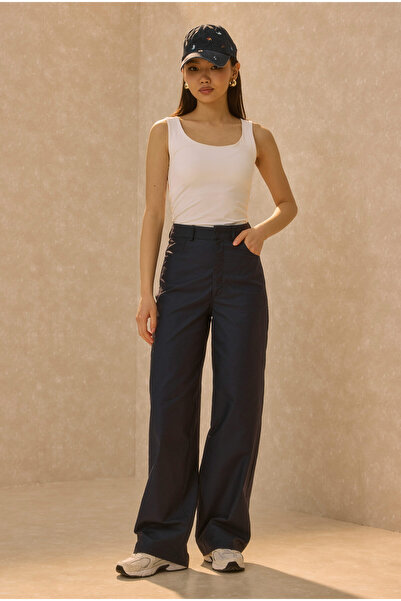 HEQA Pantaloni Gabardină tip Barrel Bleumarin