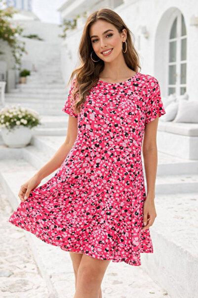 Rich Γυναικείο μίνι φόρεμα με σχέδια και κοντό μανίκι