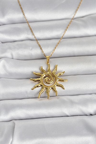 Nehir Şık 316L Çelik Gold Renk Bohem Güneş Model Kadın Kolye Öğretmenler Anne...