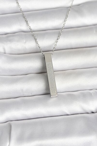 Nehir Şık 316L Çelik Gümüş Renk Ayetel Kürsi Yazılı Bar Çubuk Kolye Öğretmenl...