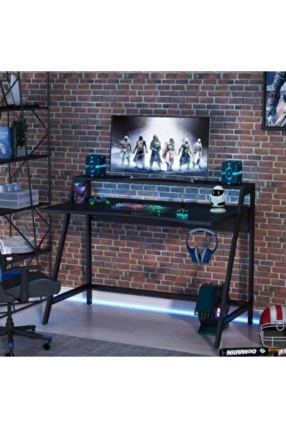 Zeronexs Modern Gaming Masa Kulaklık Askılı Monitör Standlı Çalışma Masası Me...