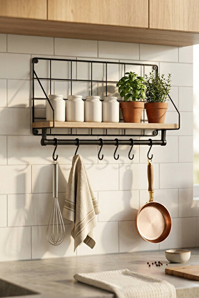 farklı evim Duvar Rafı Modern Askılı Raf Kancalı Organizer Mutfak Banyo Rafı ...