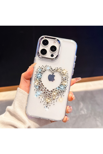 Generic Clear Diamond Heart Case Scratch Resistant for iPhone 15 Pro