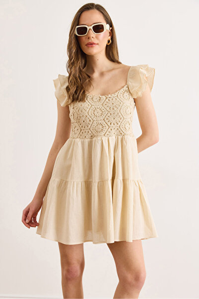 Olalook Γυναικείο Μίνι Φόρεμα με Πέτρινη Διακόσμηση Γκουπέρ ELB-19002634
