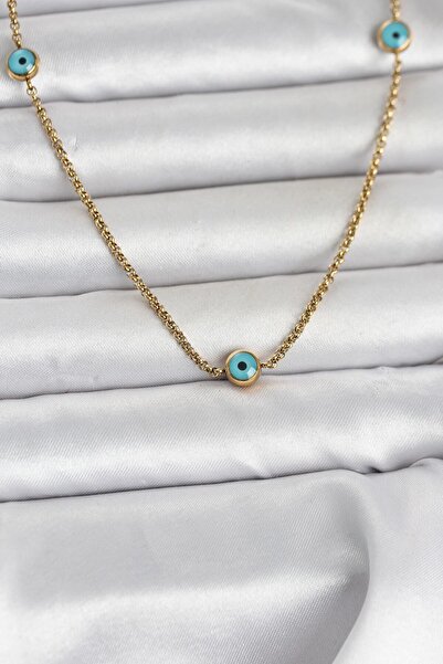 Nehir Şık 316L Çelik Gold Renk Nazarlı Model Kadın Kolye Öğretmenler Anneler ...