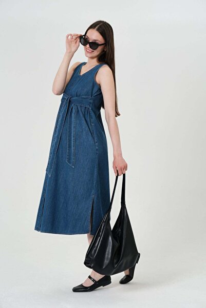 BUSA Φόρεμα εγκυμοσύνης με μηδενικά μανίκια, κουμπιά μπροστά, ζώνη στο πλάι, ...