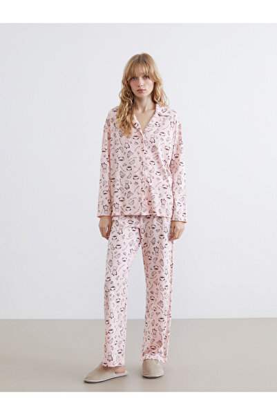 LC Waikiki Set de pijamale de damă cu guler de cămașă și imprimeu