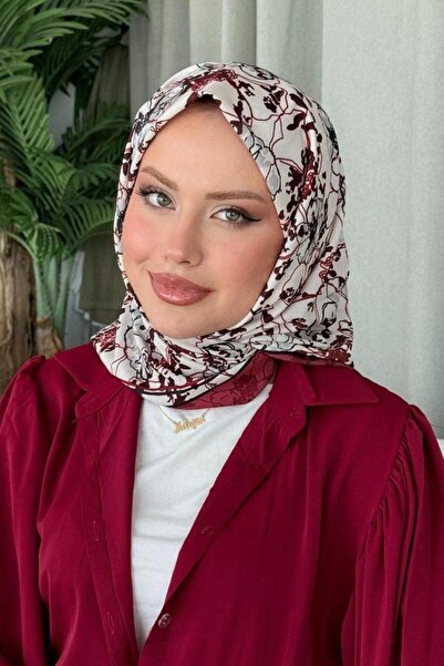 Şulemoda Giyim Κασκόλ με ψηφιακό σχέδιο Lily, χρώμα μπορντό