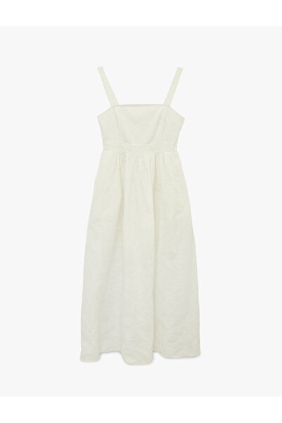 Koton Βαμβακερό φλοράλ φόρεμα με υφή, μήκους μίντι, με κέντημα και τιράντες