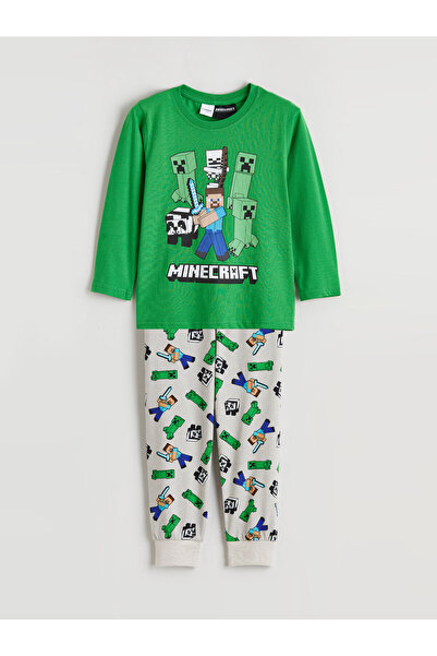 LC Waikiki Set de pijamale pentru băieți, cu imprimeu Minecraft și guler rotund