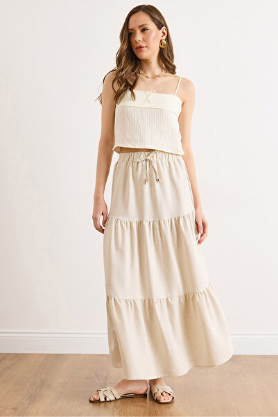 Olalook Γυναικεία Φούστα Μάξι Λινή με Πέτρινη Ελαστική Μέση ETK-19000424