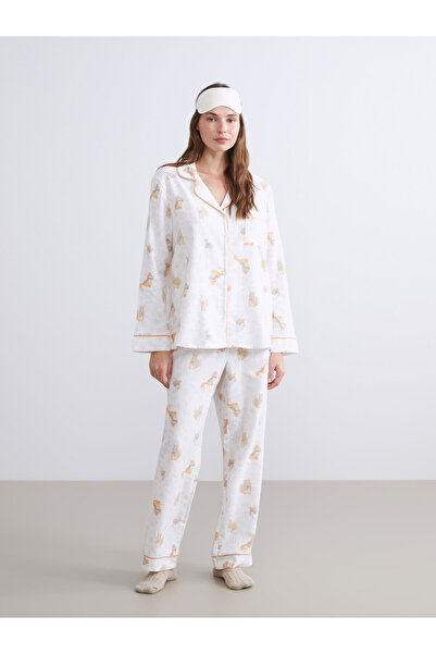 LC Waikiki Set de pijamale de damă cu guler de cămașă și imprimeu