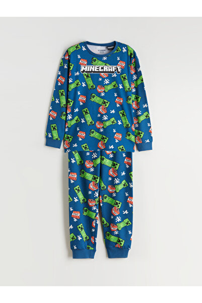 LC Waikiki Set de pijamale pentru băieți, cu imprimeu Minecraft și guler rotund