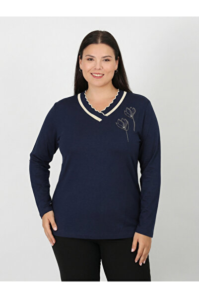 Lanze Υψηλής ποιότητας βαμβακερή χτενισμένη μπλούζα με ελαστική λαιμόκοψη V 812