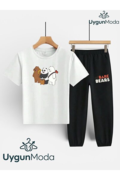 UygunModa T-Shirt with Bags and Bear Print, Sweatpants (with Pockets), Top an...
