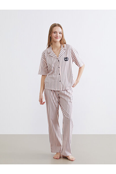 LC Waikiki Set de pijamale de damă cu guler în dungi